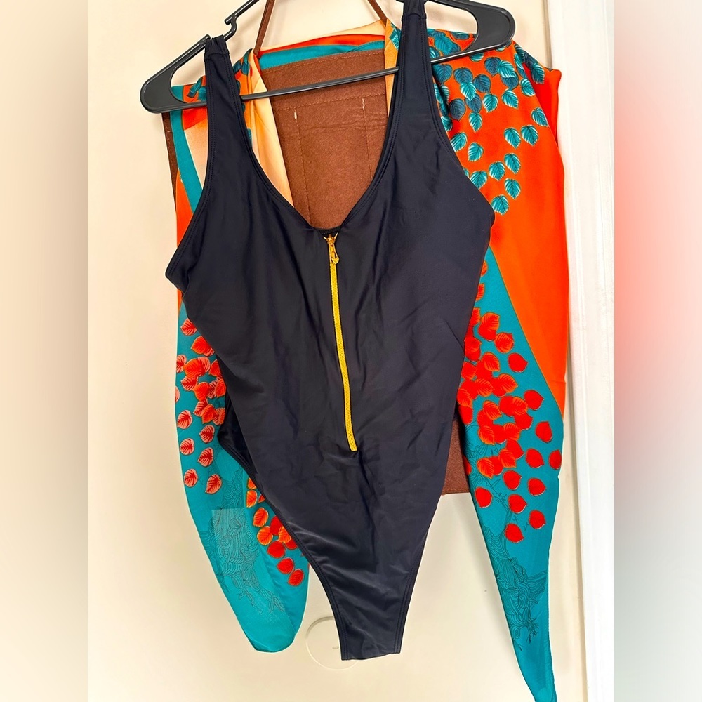 Shein Black Zip Front One Piece Swimsuit